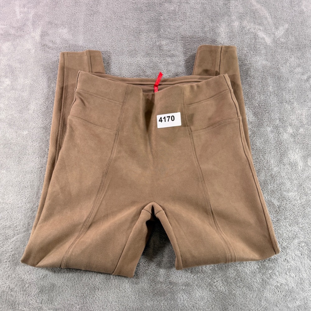 Spanx Faux Suede Leggings Women XL Brown High Rise Seam Detail